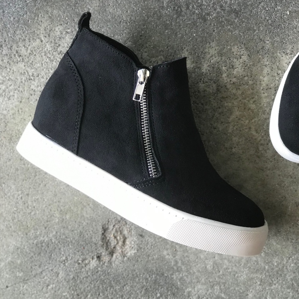 SODA Taylor Black Side Zipper Hidden Wedge Sneaker Booties 8.5 - Picture 3 of 9